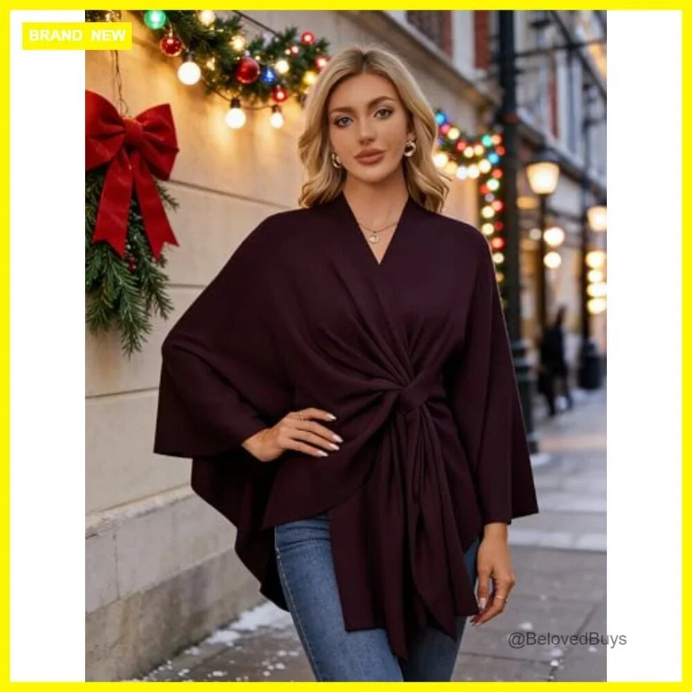 Soft Rayon Blend Poncho Shawl Wrap One Size Fits Most Loose Fit